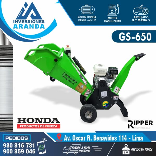 ASTILLADORA - CHIPEADORA PARA TRONCOS Y RAMAS GS-650 RIPPER