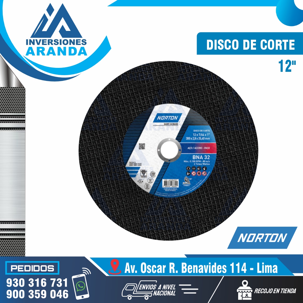 DISCO DE CORTE 12 - NORTON DISCO DE CORTE 12 - NORTON