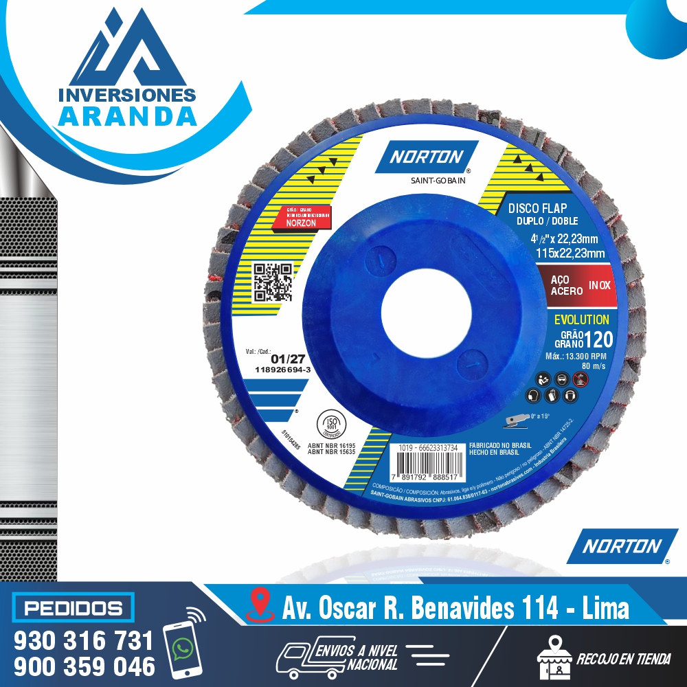 POLIFAN NORTON PARA ACERO INOXIDABLE GRANO 120 - NORTON POLIFAN NORTON PARA ACERO INOXIDABLE GRANO 120 - NORTON