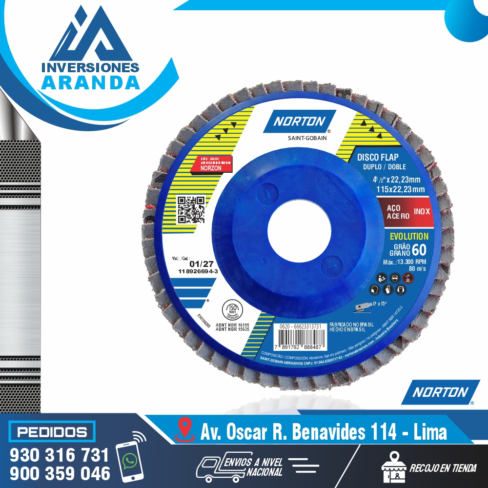 POLIFAN NORTON PARA ACERO INOXIDABLE GRANO 60 - NORTON POLIFAN NORTON PARA ACERO INOXIDABLE GRANO 60 - NORTON