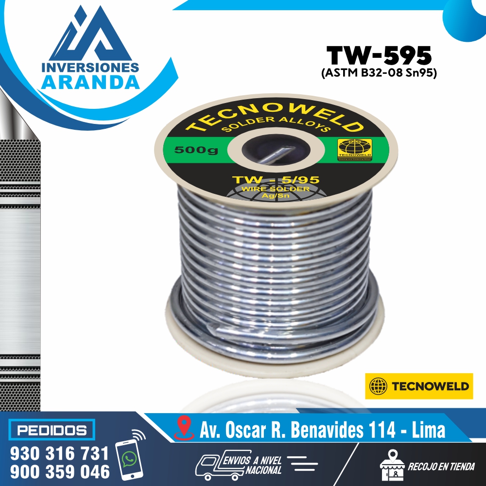 SOLDADURA DE ESTAÑO Y PLATA TW-5-95 TECNOWELD SOLDADURA DE ESTAÑO Y PLATA TW-5-95 TECNOWELD