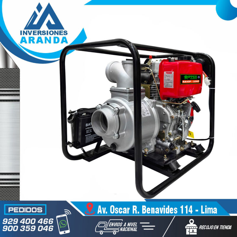 MOTOBOMBA DE GRAN CAUDAL AUTOCEBANTE DIESEL 4"X 4″RA40-10HP RIPPER