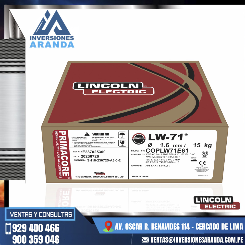 ALAMBRE-TUBULAR-PRIMACORE-LW-71-LINCOLN.jpg ALAMBRE TUBULAR PRIMACORE LW-71 - LINCOLN - Imagen 1